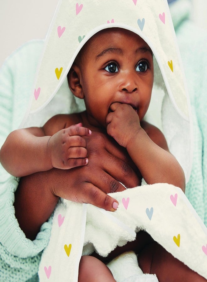 ستيفان بيبي منشفة ستيفان للأطفال بغطاء رأس - قماش تيري قطني مخملي ناعم ومرح 100%، مربعة الشكل 29 بوصة، بنقشة قلوب - Image 3